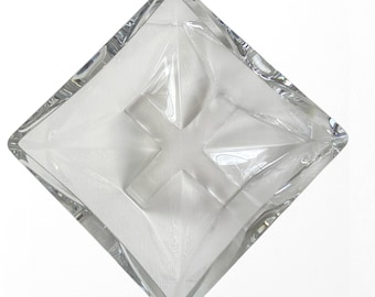 Orrefors 10 lb Sierra Crystal-kom van Jan Johansson, groot 8,5" vierkant glas voor architecturale kunst, Zweden, jaren 1980.