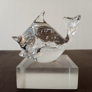 Vintage Glass Fish, Paperweight Clear Bullicante Fish Dolphin Figurine with Controlled Bubbles. MCM. Rare!