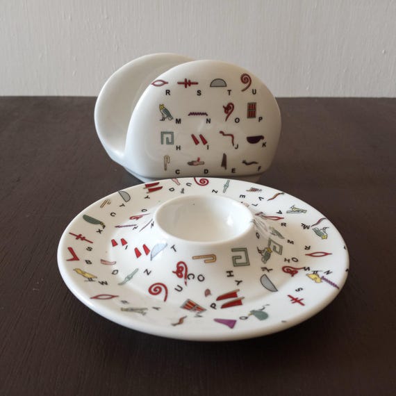 Fathy Mahmoud Ceramic Alphabet Set Vintage Egyptian Egg Dish