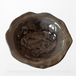Mid Century Studio Pottery Bowl: Signed Artist Dish, Brown & Blue Glaze