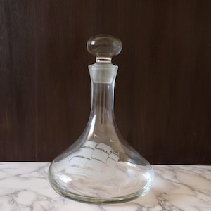 Vintage Etched Clipper Ship Decanter: Toscany Glass Nautical Barware