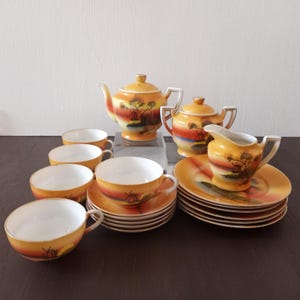 Vintage Japanese Handmade Demitasse Tea/Coffee Cups Saucer & Sugar Dish Set Hand painted. Rare!