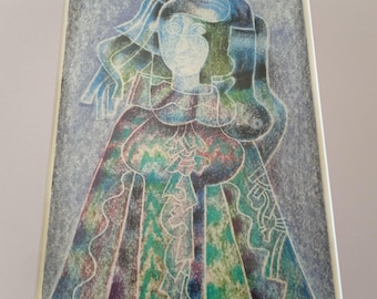 Vasyl Polevoy Litografia colorida original assinada e numerada - Mulher Azul (Голубая женщина) | por volta de 1970-1975 Edição 12 Modernista Ucraniano
