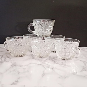 Anchor Hocking Tassen, Vintage Arlington Design Punch Bowl Tassen. Anchor Hocking Klarglas 6er Set.MCM.