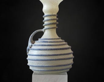 Vintage Scavo Glass Vase: Hand Blown Cobalt Blue w/ handle, MCM.