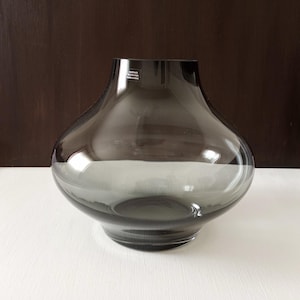 Handmade Glass Vase, Vintage Handmade Mid Century Smoke Grey Large Bowl Vase. MCM. Rare Find!