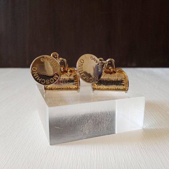 Moschino Milano Earrings, Vintage Gold Plated Handbag Moschino Milano Clip On Earrings, Rare Find!