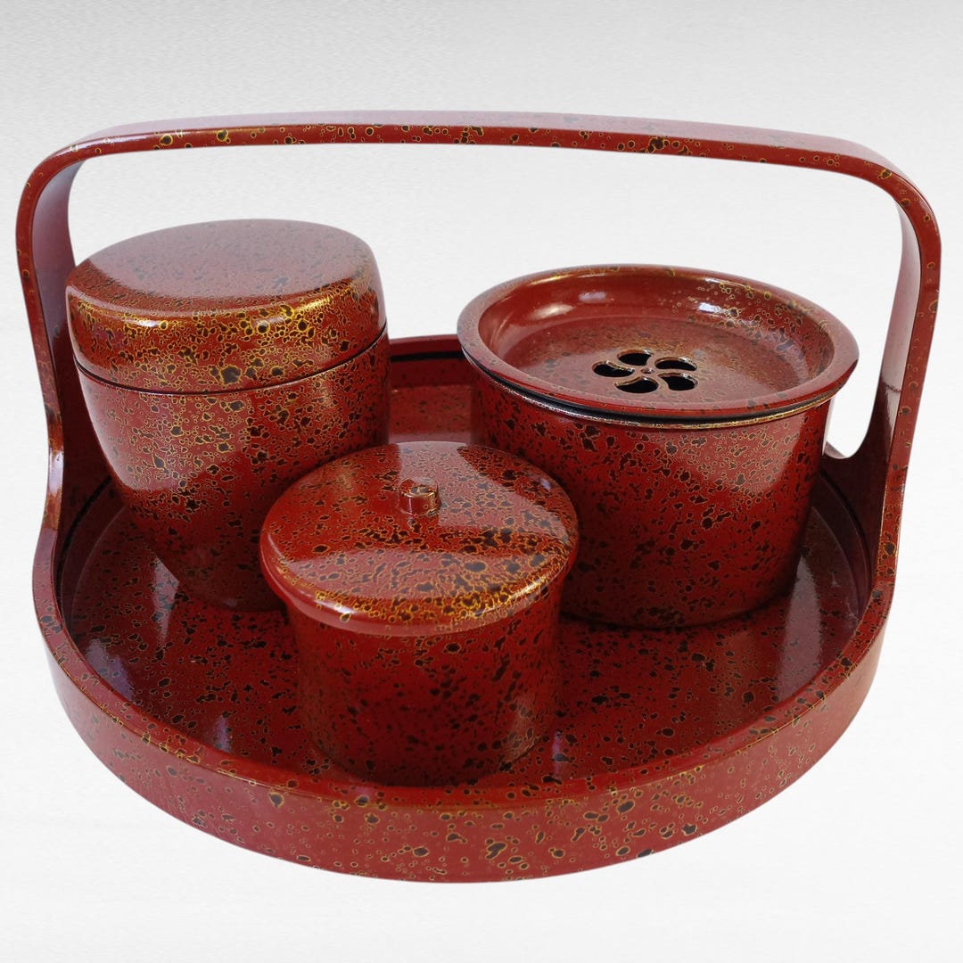 Nuri Tea Showa Era Tsugaru-nuri Lacquerware Tea Service Set - Kara-nuri ...