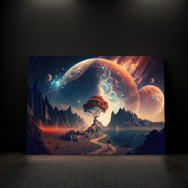 Kunstdruck auf Leinwand, kosmische Landschaft abstrakte Galaxie Heimdekoration Holz, Aluminium- und Posterdruck Wandkunst und Dekor