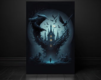 Dark Fantasy Kirche im Bloodborne Stil, Wohndeko, Leinwand Druck, Aluminium Druck, Holzdruck, Poster