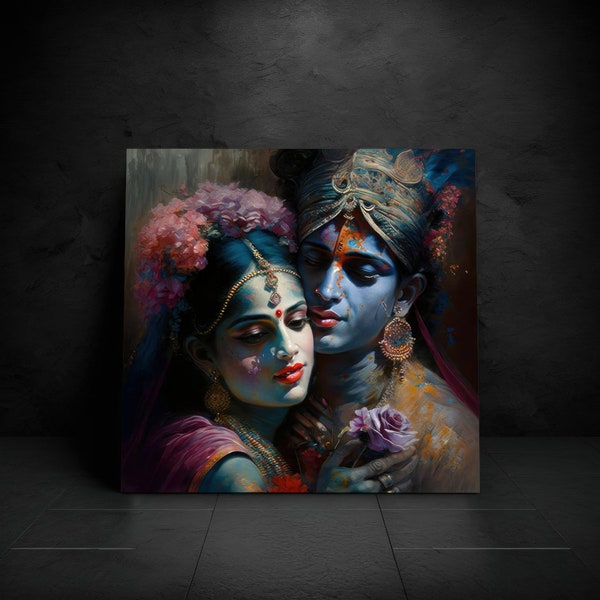 Painting of Krishna and Radha, Indian God Krishna, Home Decor, Canvas Print, Aluminum Print, Wood Print, Poster