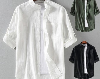 Colletto alla coreana primaverile ed estivo Camicia a maniche corte a cinque punte a manica media da uomo alla moda Camicia a maniche corte a sette punte Camicia da uomo di grandi dimensioni