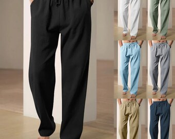 Herren Leinen Weite Hose Hose Übergröße Streetwear Männliche Yogahose Lässige Herrenbekleidung Jogginghose, Trainingshose Männlich Lose Gerade Hose