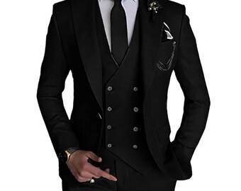 New Men Leisure Business Solid Color Wedding Suit Coat Pants Vest 3 Pcs Set Dress Blazers Jacket Trousers,Luxury Elegant Wedding Groom Suits