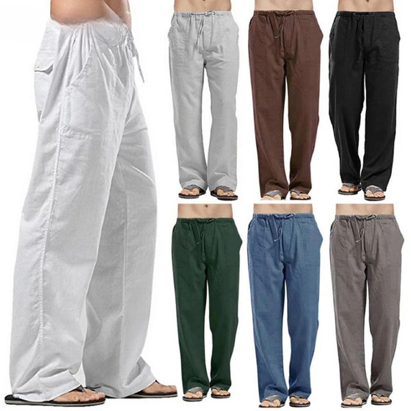 Neue Leinen Breite Männer Hosen Hose Oversize Leinen Streetwear Männlich Frühling Sommer Yoga Hosen Lässige Herren Kleidung Jogginghose, lose Leinenhose