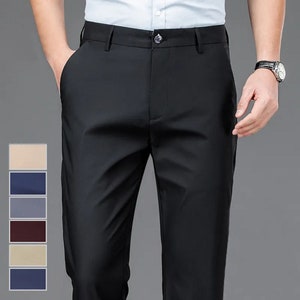 Male Pants Stretch Solid Black Smart Casual Men's Trousers Office Quick Dry Pants New Straight Pants,Formal Men's Straight Casual Trousers