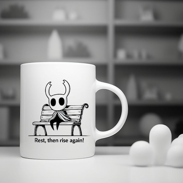 Hollow Knight Resting Mug - Charming Outline Art, Tranquil Design, Gamer Gift, Heroic Cup, 11oz Ceramic, Microwave/Dishwasher Safe