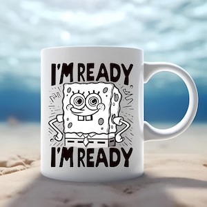 Spongebob Squarepants &quot;I&#39;m Ready&quot; Mug - Fun Nickelodeon Ceramic Drinkware, Perfect Gift for Spongebob Fans, Smiling Cartoon Design