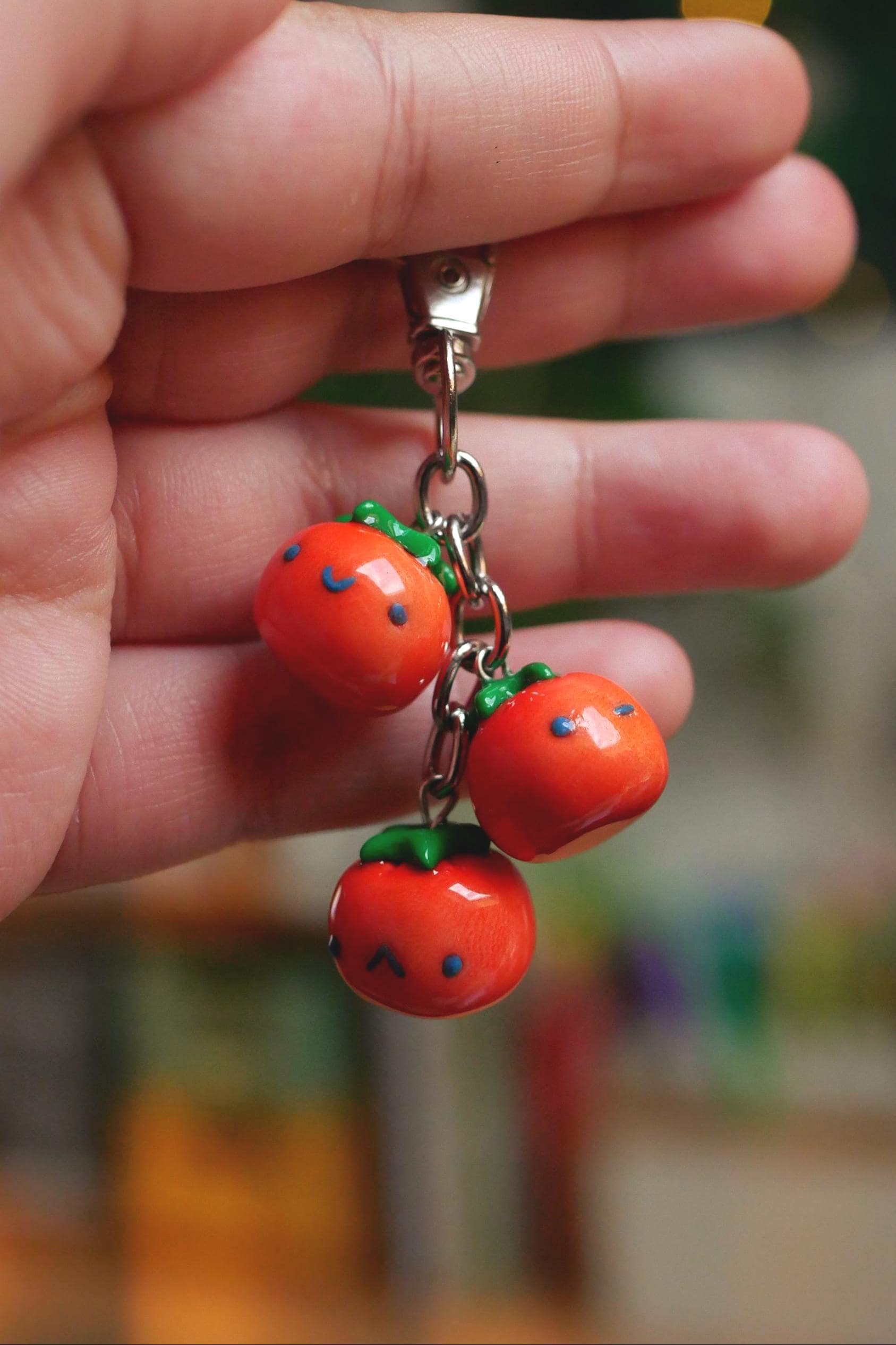 Cherry Tomato Keychain – Handmade Polymer Clay Fruit Charm – Cute Bag Accessory
