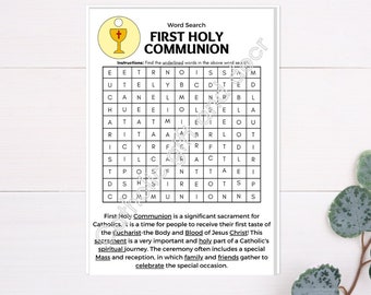 Printable Catholic First Communion Word Search | 1st Communion Worksheet | 1st Holy Communion| First Holy Communion | Instant Download