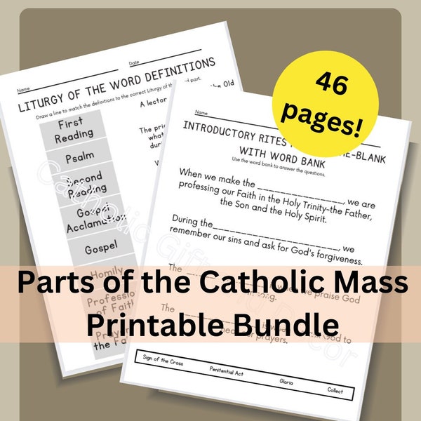 Parts of the Catholic Mass Printable Bundle|Parts of the Catholic Mass Worksheets|Catholic Mass Activities|Catholic Mass Guide|Order of Mass