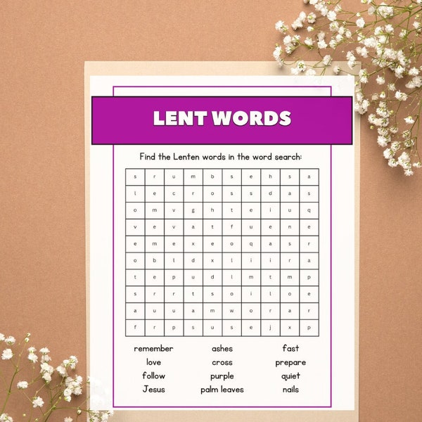 Catholic Lent Activity PDF| Lent Wordsearch | Lent for Kids | Lent Printable for Kids | Lenten Activity | Ash Wednesday | Catholic Printable