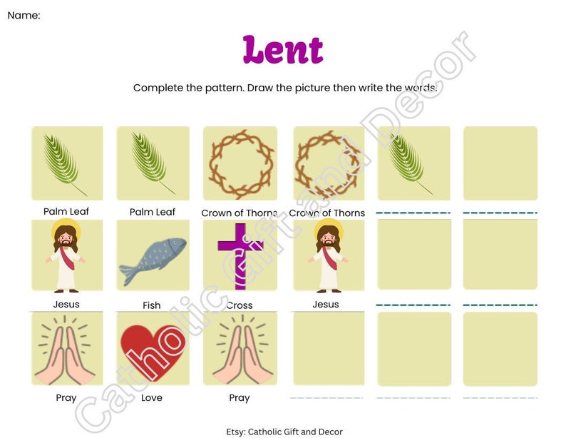 Catholic Lent PDF | Pattern Completion | Lent for Kids | Lent Printable for Kids | Lenten ...