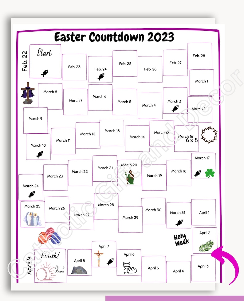 Catholic Lent Calendar PDF Easter Countdown Calendar for Kids Lent ...