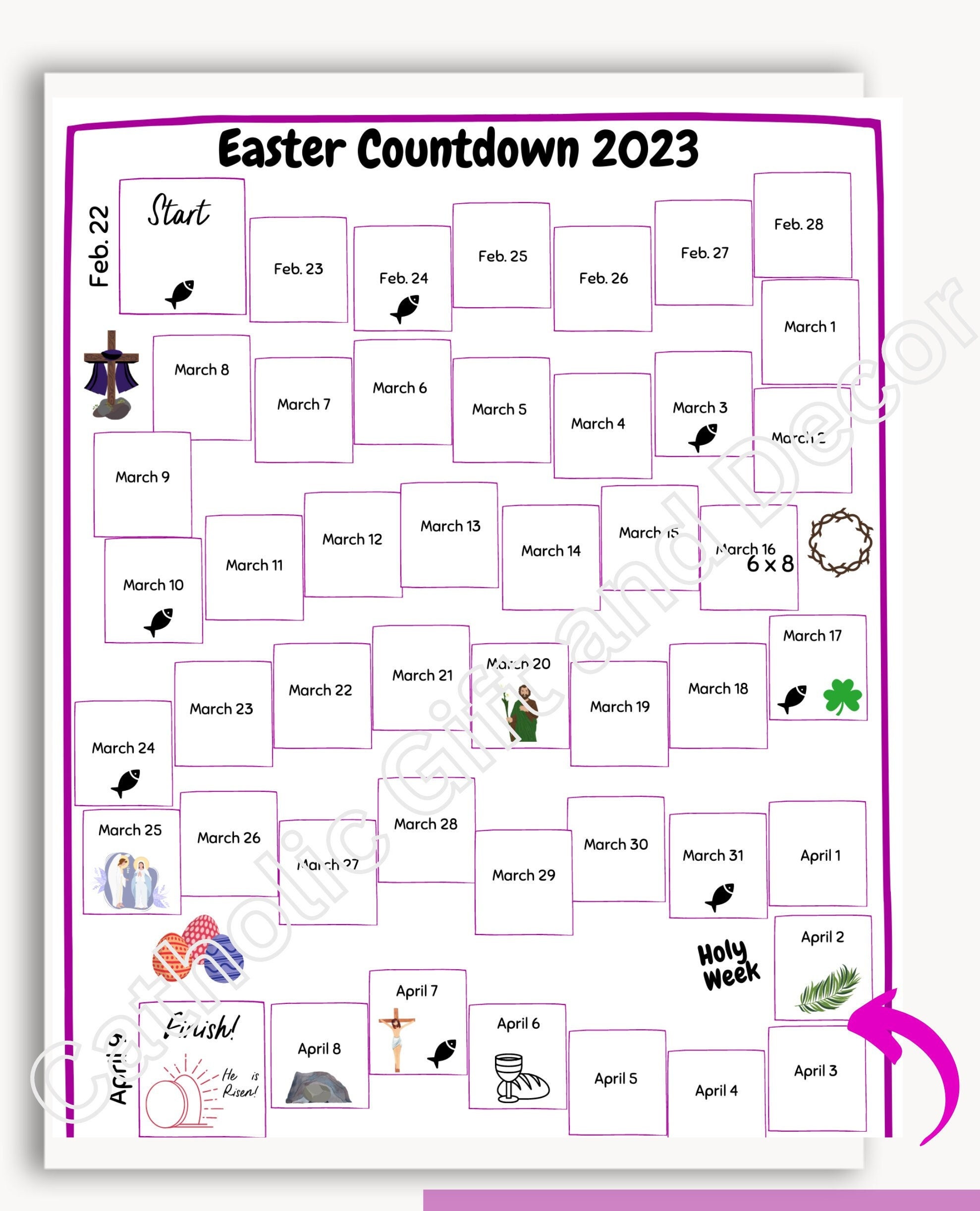 Catholic Lent Calendar PDF Easter Countdown Calendar for Kids Lent