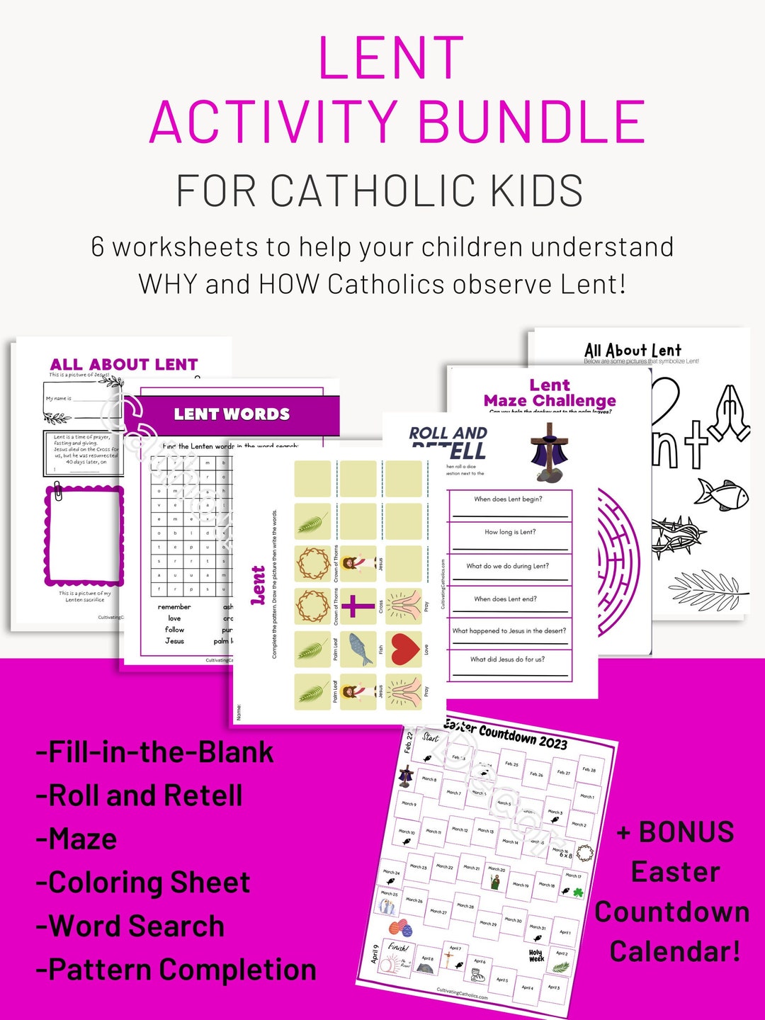 Lent Printable Activity Bundle Christian & Catholic Lenten Activities