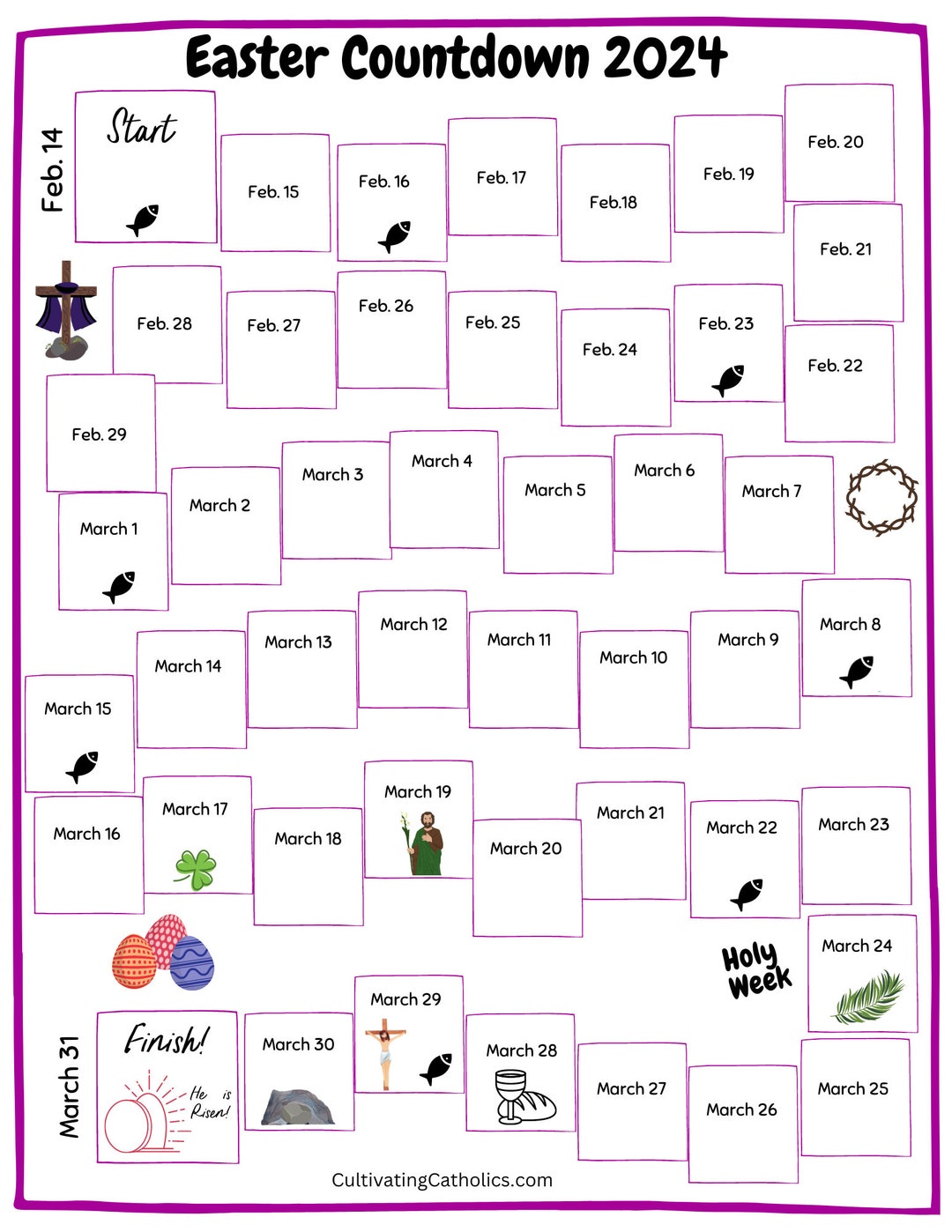 Catholic Lent Calendar PDF Easter Countdown Calendar for Kids Lent