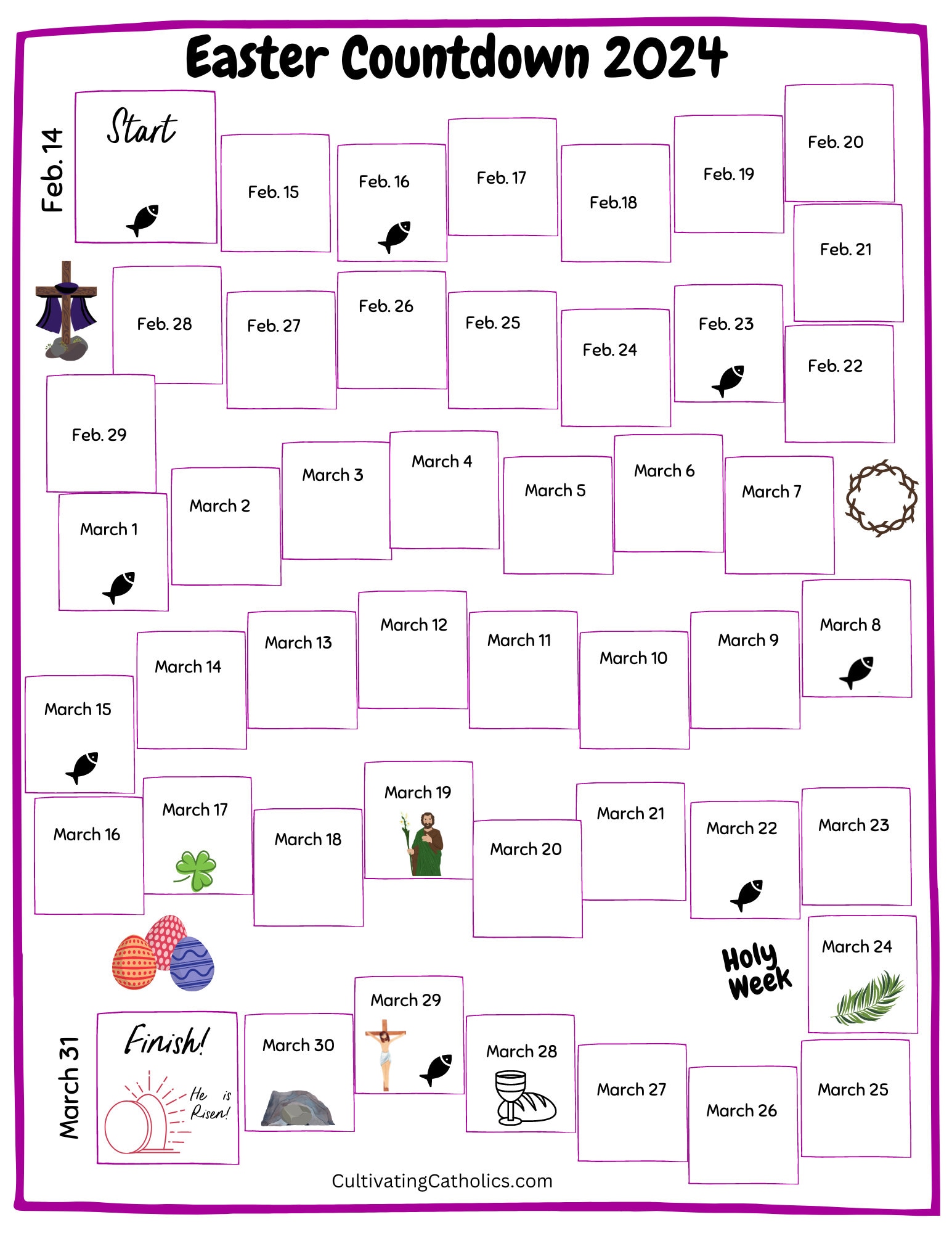 Catholic Lent Calendar PDF Easter Countdown Calendar for Kids Lent