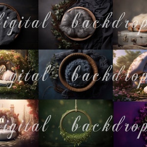 11 pakietów cyfrowych teł dla noworodków, łóżeczko kwiatowe, studio fotografii kompozytowej noworodków, tło kwiatowe, urocze miniaturowe tło domu.