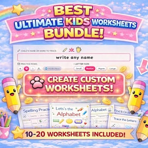 Name Tracing Worksheet Generator | Preschool Learning Bundle | Tracing | Alphabet | Spelling | Coloring | Pre-K Printable Worksheets |