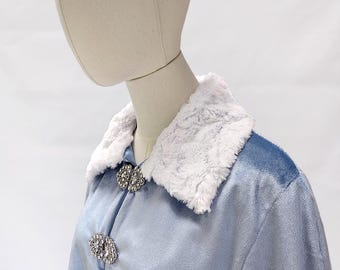 Dusty Blue Faux Fur Trimmed Women&#39;s Winter Cape