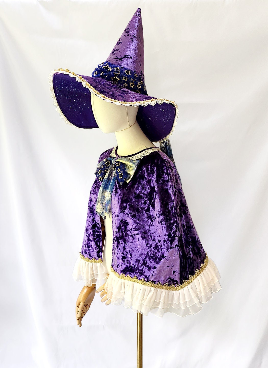 Starry Purple Witch Hat and Cape Girls & Women's Halloween Party Costume