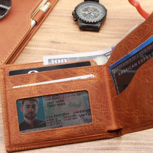 Sale, Christmas Gift, Personalized Man Leather Wallet, Anniversary Gift, Crazy Leather Wallet, Hidden Card Wallet, Gift for Him, Gift