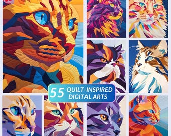 Cats Quilt Design Collection (55 High-Resolution Images) || Geometric Patchwork Quilt Pattern Inspiration || Modern Cat Patchwork Ideas