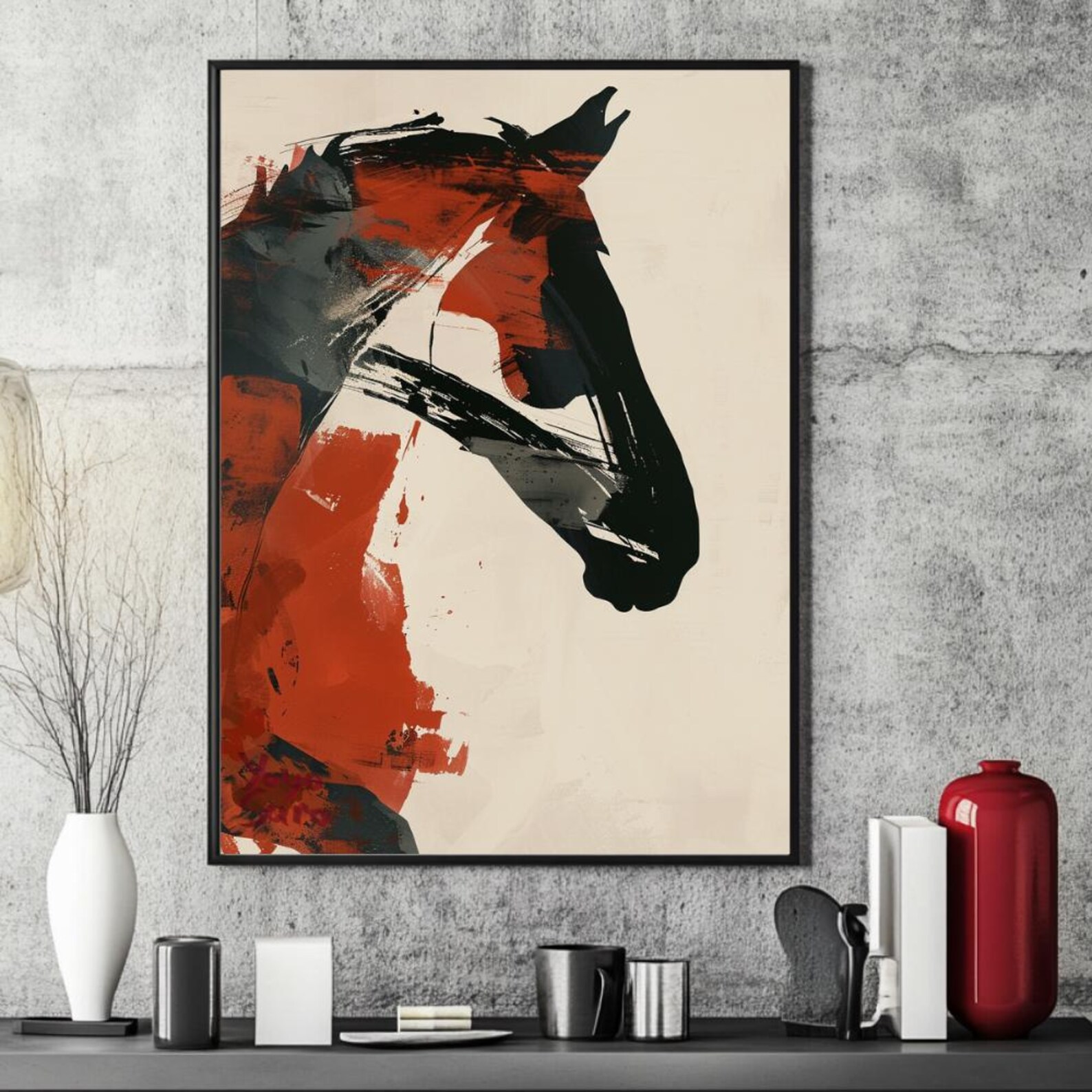 Bold Abstract Horse Art Print, Expressive Equestrian Wall Decor, Red ...