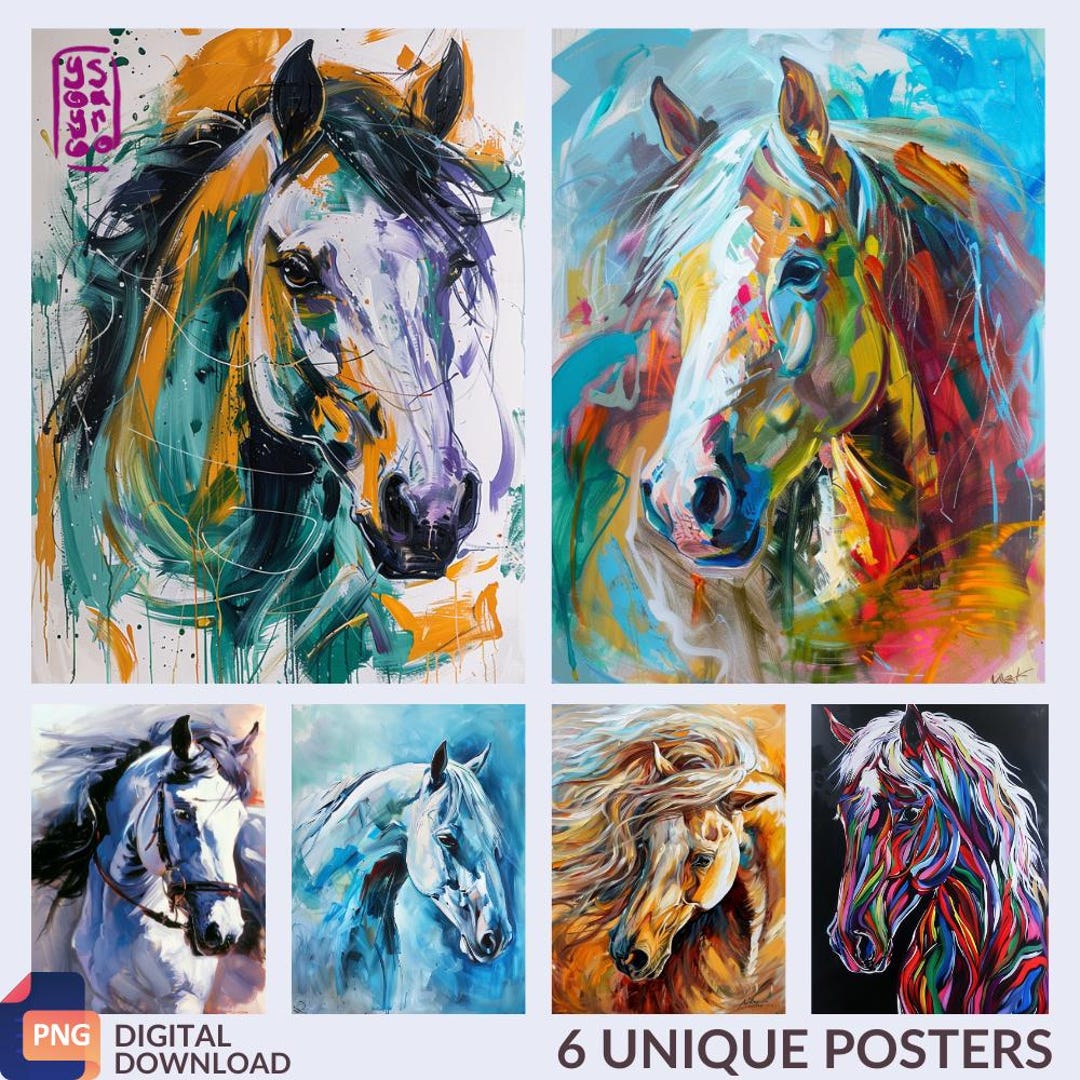 Horse Digital Art Print - Vibrant Abstract Horse Portrait - Printable ...