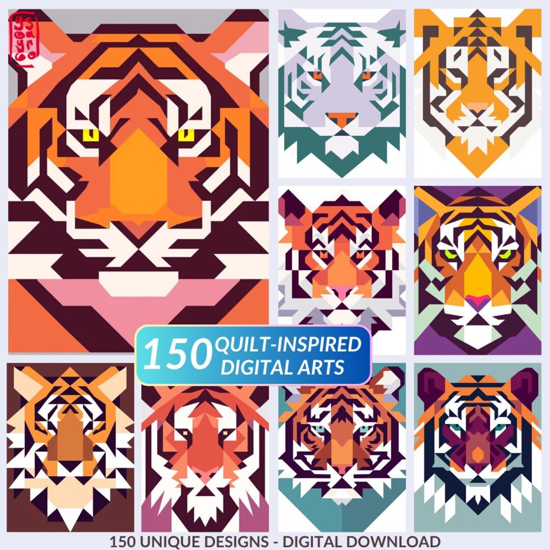 Tiger Patchwork Quilt Pattern 150 Tiger Barn Quilt Pattern Arts • Geometric Tiger Quilt Blocks ...