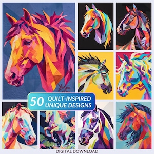 50 motivi geometrici patchwork di cavalli // Idee creative per modelli di quilt. Stampa artistica / Ispirazione per il patchwork con carta da parati di YoyoSaro / SOLO IMMAGINI