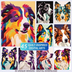 Vibrant Border Collie Quilt Design Collection (45 Images) | Geometric Quilt Pattern Inspiration | Modern Dog Patchwork Ideas | Quilt-Style
