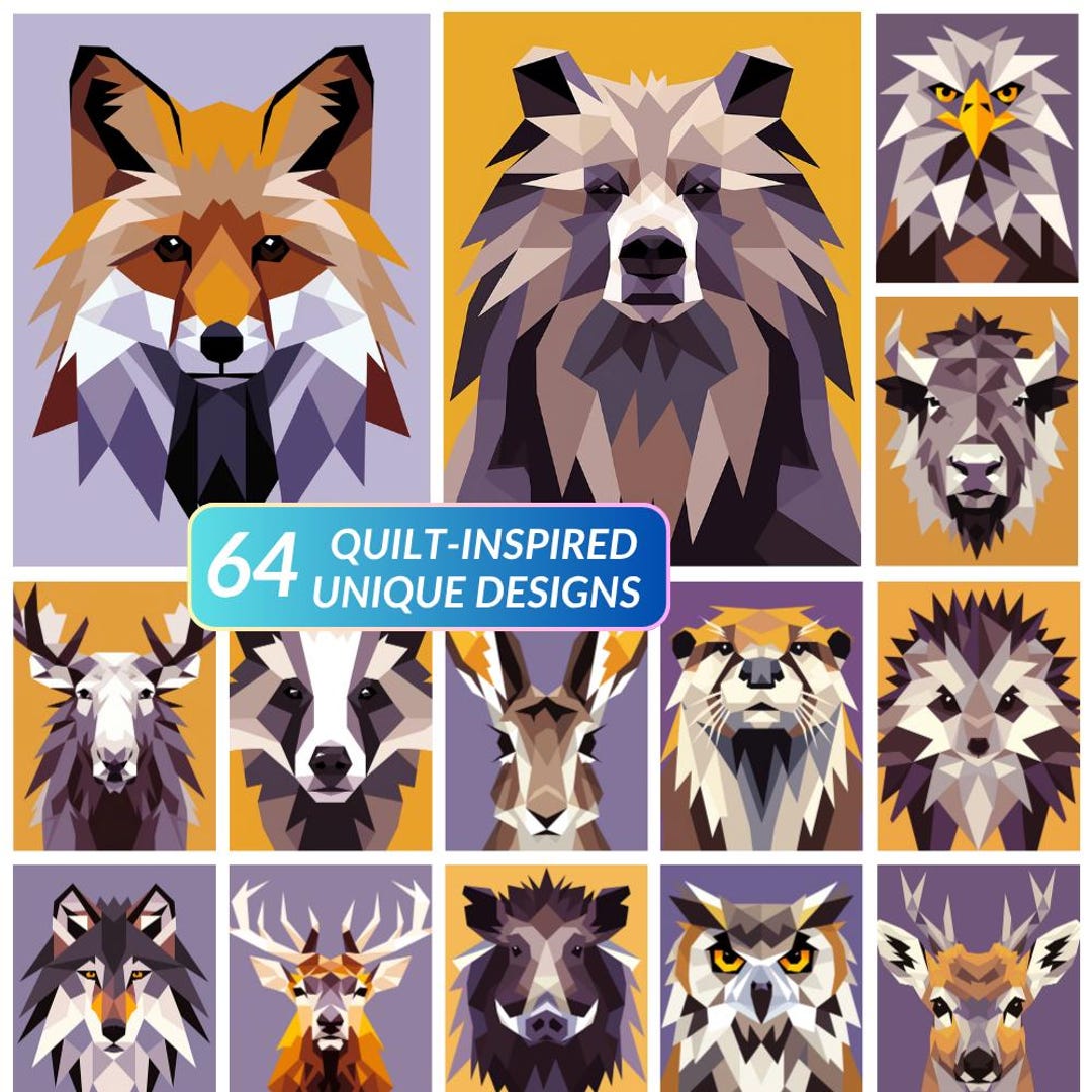 64 Quilt-inspired Wild Animal Digital Designs | Geometric Patchwork ...