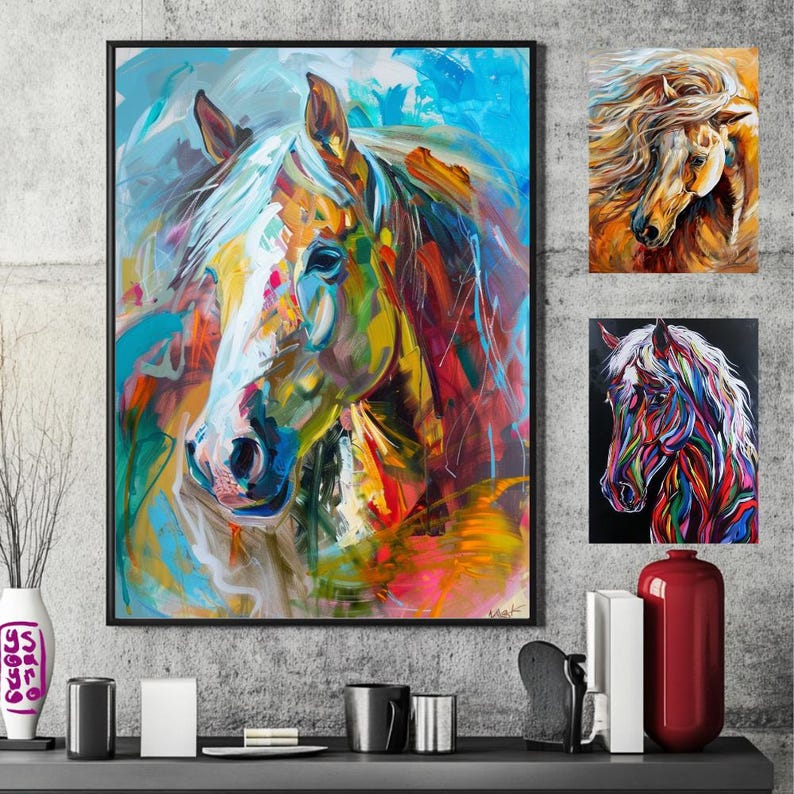 Horse Digital Art Print - Vibrant Abstract Horse Portrait - Printable ...