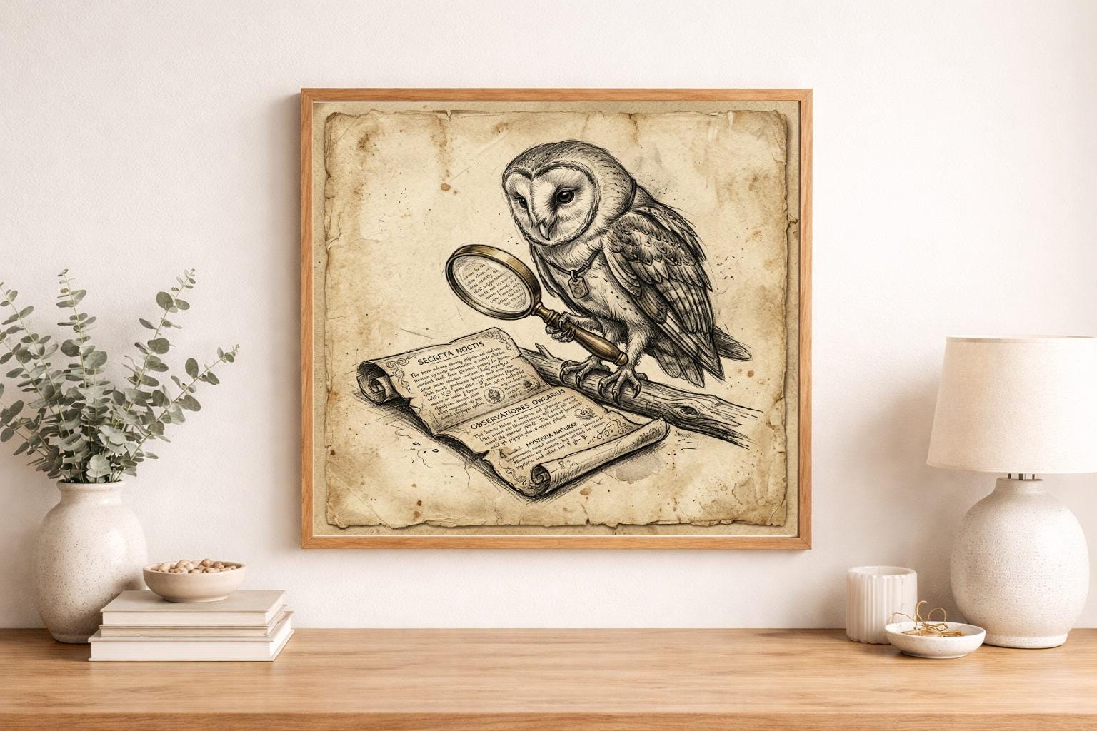 Barn Owl Reading Art, Book Lover Wall Art, Library Wall Decor, Cozy Reading Nook Decor, Vintage Owl
