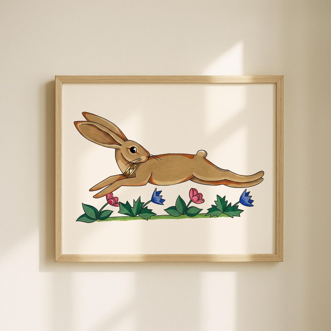 Vintage Rabbit Nursery Print, Leaping Bunny Wall Art, Woodland Kids ...