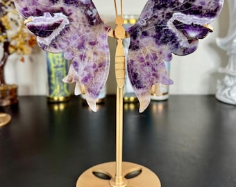 Dream Amethyst Crystal Carved Butterfly Wings w/ Stand, Crystal Wings, Crystal Wings Carving, Crystal Butterfly, Crystal Statement Piece
