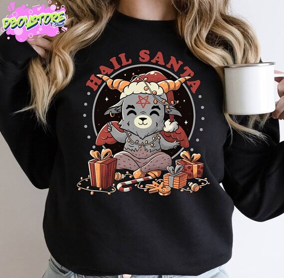 Hail Santa Christmas Shirt Cute Baphomet Crewneck Unisex Etsy Sweden