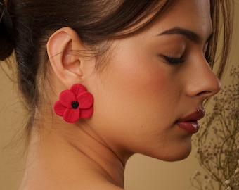 Handmade Red Flower Earrings: Lightweight Polymer Clay Jewelry